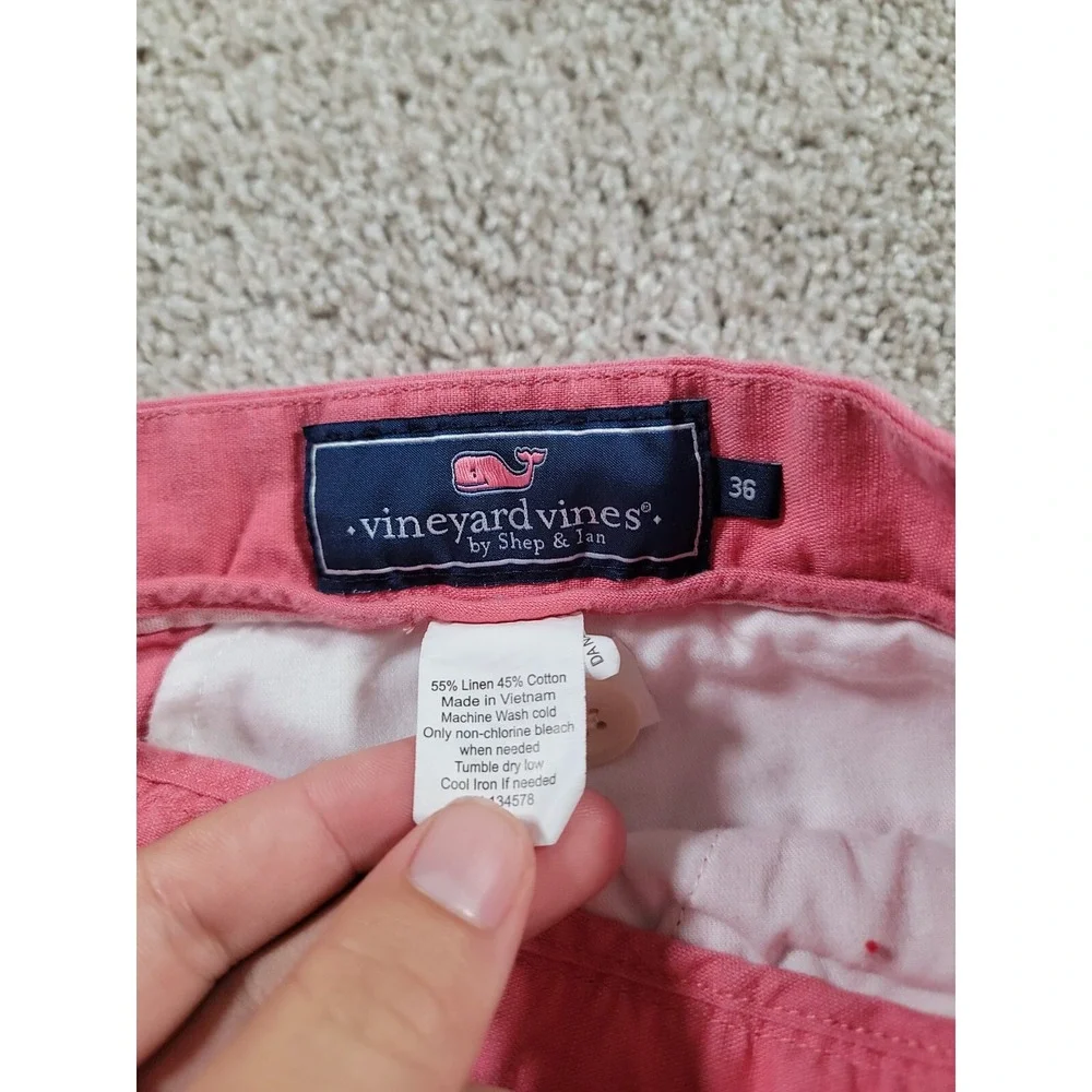 Vineyard Vines Breaker Shorts Men's 36x9 Pink Cotton Linen 4 Pocket Chino Preppy